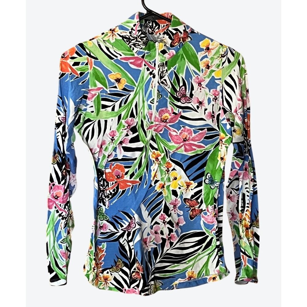 Gottex Lifestyle Women's XS Floral Butterfly 1/4 Zip Multicolor Vented Top